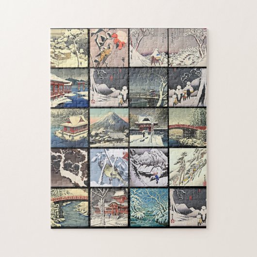 雪日本の山図画 ジグソーパズル (縦)