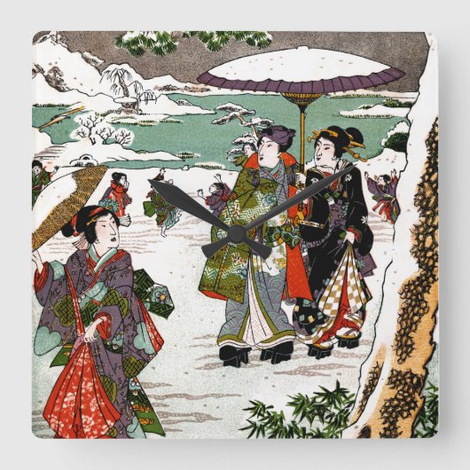 雪日本の景 スクエア壁時計 (正面)