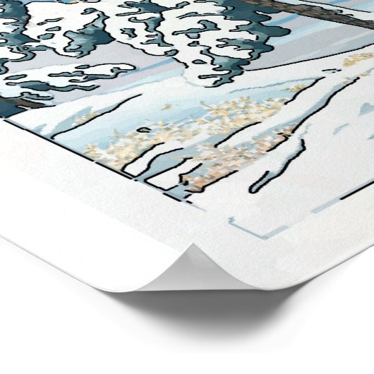 雪日本の、木、山 ポスター (角)