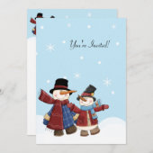 雪時雪だるま冬パーティの招待状 招待状 (正面/裏面)