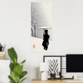 雪景色と日本の芸者 ポスター (ホームオフィス)