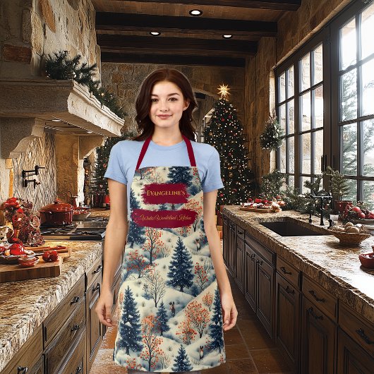 雪景色と松の冬のワンダーランド エプロン