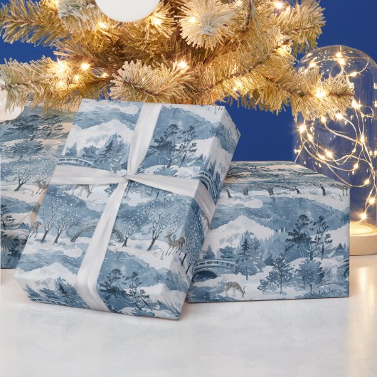 雪景色と鹿の冬の景色 ラッピングペーパー (クリスマス)