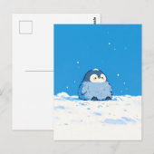 雪景色に佇むふわふわのペンギンの雛 ポストカード (正面/裏面)