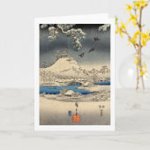 雪景色に雀, 広重 Sparrows in Snow Landscape, Hiroshige カード (黄色い花)