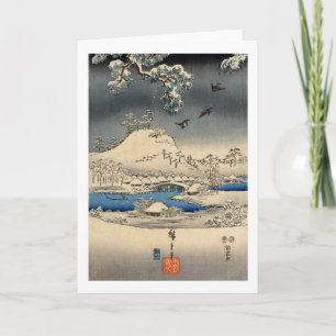雪景色に雀, 広重 Sparrows in Snow Landscape, Hiroshige カード