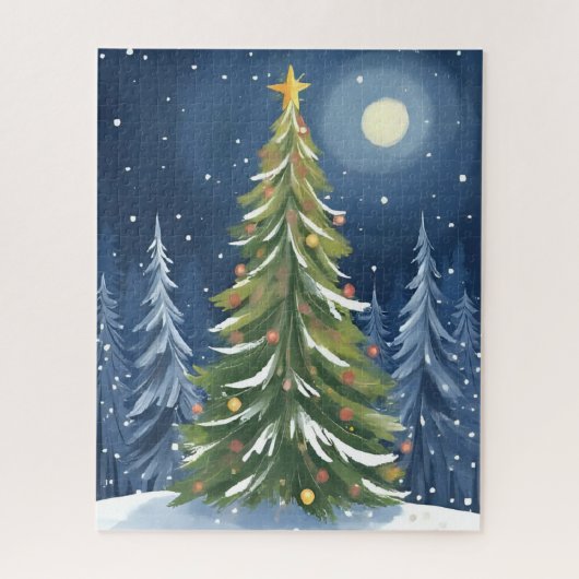 雪景色のウィンターランドのクリスマスツリー ジグソーパズル (縦)
