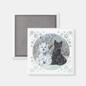 雪景色のウェスティーとスコッティー マグネット (正面/裏面)