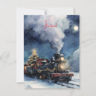 雪景色のクリスマスウォーターカラー列車 ポストカード