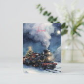 雪景色のクリスマスウォーターカラー列車 ポストカード (スタンド正面)