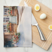 雪景色のクリスマスキャビン キッチンタオル (四つ折り)