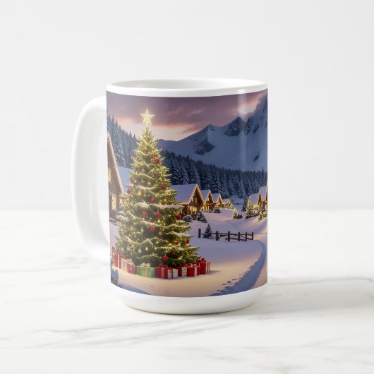 雪景色のクリスマス ライトの風景 コーヒーマグカップ (正面左)