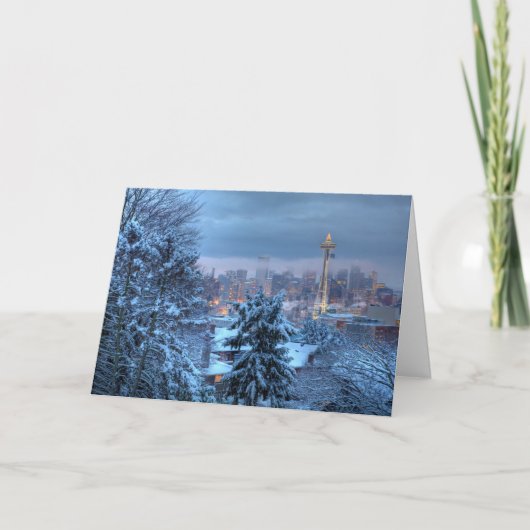 雪景色のシアトル風景 シーズンカード (正面)