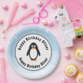 雪景色のペンギンの誕生日パーティープレート ペーパープレート (パーティー)