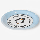 雪景色のペンギンの誕生日パーティープレート ペーパープレート (アングル)