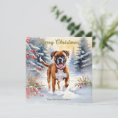 雪景色のボクサー犬 メリークリスマス シーズンカード (スタンド正面)