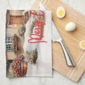 雪景色のメリークリスマスキャビン キッチンタオル (四つ折り)