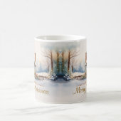 雪景色のメリークリスマスキャビン コーヒーマグカップ (中央)