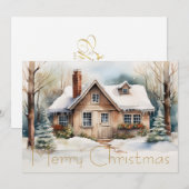 雪景色のメリークリスマスキャビン シーズンカード (正面/裏面)