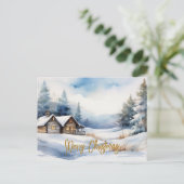 雪景色のメリークリスマスキャビン シーズンポストカード (スタンド正面)