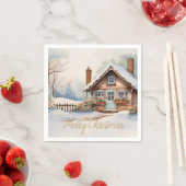 雪景色のメリークリスマスキャビン スタンダードカクテルナプキン (インサイチュ)