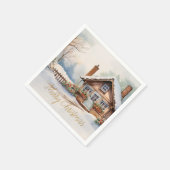 雪景色のメリークリスマスキャビン スタンダードカクテルナプキン (角)