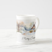 雪景色のメリークリスマスキャビン ボーンチャイナマグカップ (正面右)