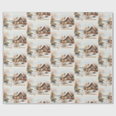 雪景色のメリークリスマスキャビン ラッピングペーパー (フラット)