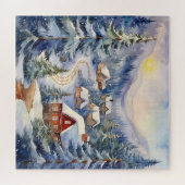 雪景色の中の山景色と村 ジグソーパズル (横)