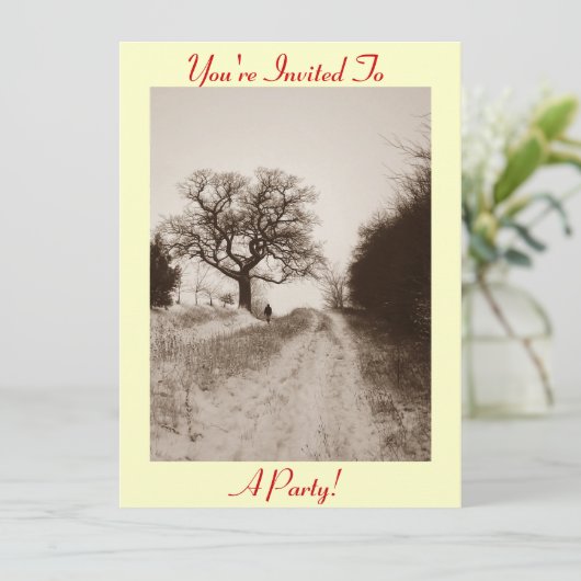 雪景色の写真クリスマスパーティの招待状 招待状 (スタンド正面)