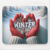 雪景色の冬の手袋 マウスパッド (正面)