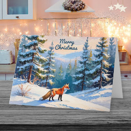 雪景色の冬の風景 赤いキツネ メリークリスマス シーズンカード