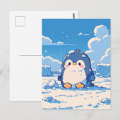 雪景色の北極の風景に佇むかわいいペンギンの雛 ポストカード (正面/裏面)