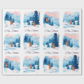 雪景色の可愛いトナカイ ラッピングペーパー (フラット)