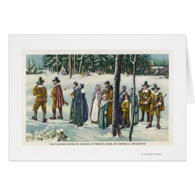 雪景色の教会へ行く巡礼者 (正面横)