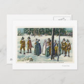 雪景色の教会へ行く巡礼者 ポストカード (正面/裏面)