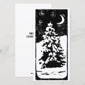 雪景色の松の木のリンゴ版画 シーズンカード (正面/裏面)