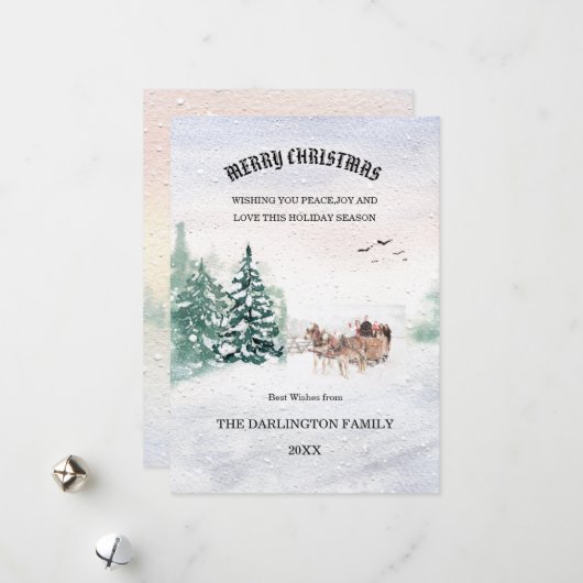 雪景色の森メリークリスマスホリデーカード シーズンカード (正面/裏面インサイチュ)