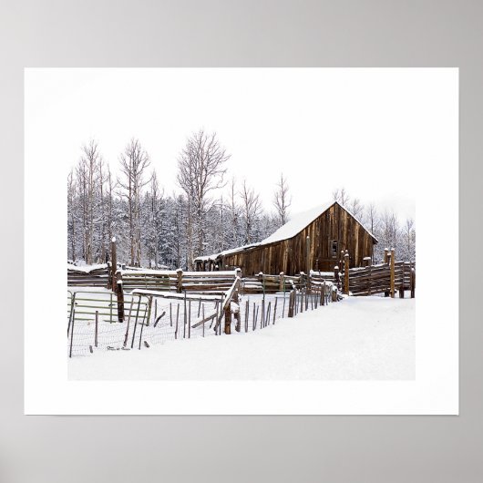 雪景色の田舎の納屋のシーン写真 ポスター (正面)
