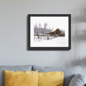 雪景色の田舎の納屋のシーン写真 ポスター