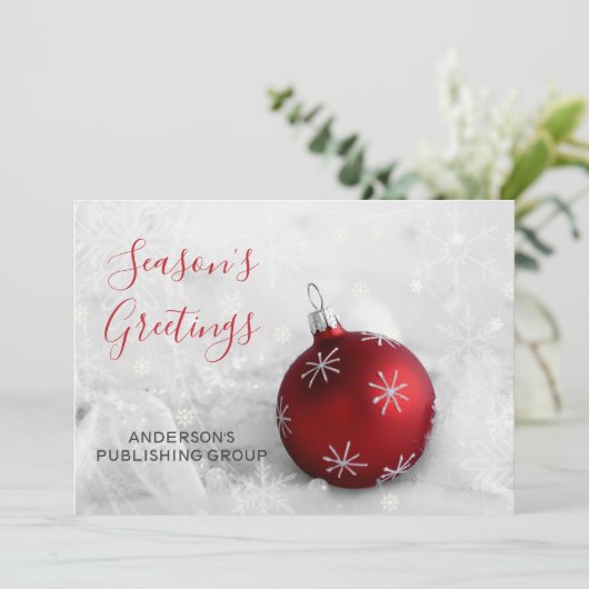 雪景色エレガント赤オーナメント会社 シーズンカード (スタンド正面)