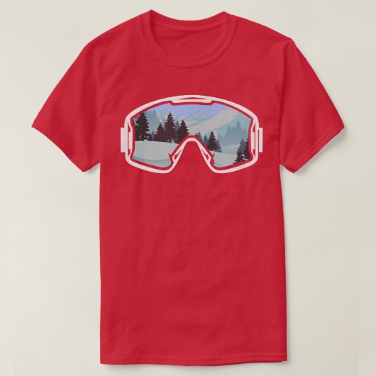 雪景色スキーヤーのスキー休暇を伴うスキーゴーグル Tシャツ (デザイン正面)