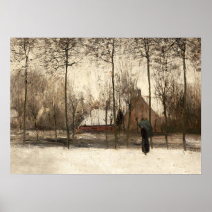 雪景色絵画ズウィンターウォールアート ポスター