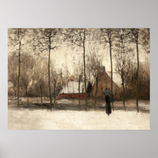 雪景色絵画ズウィンターウォールアート ポスター