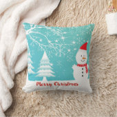 雪木雪だるまと雪片 クッション (ブランケット)