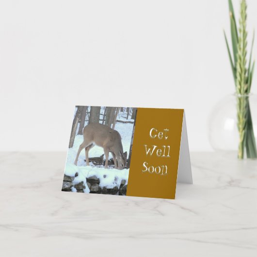 雪林の鹿が小川から水を飲む カード (正面)