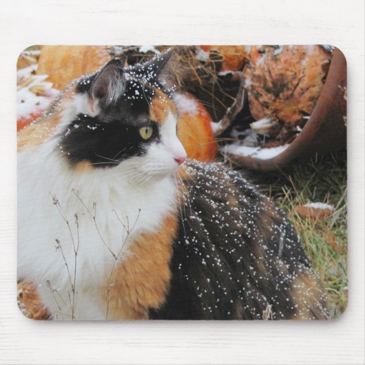 雪柄の三毛猫 マウスパッド (正面)