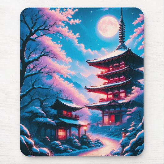 雪桜の寺 (Yukizakura no Tera) マウスパッド (正面)