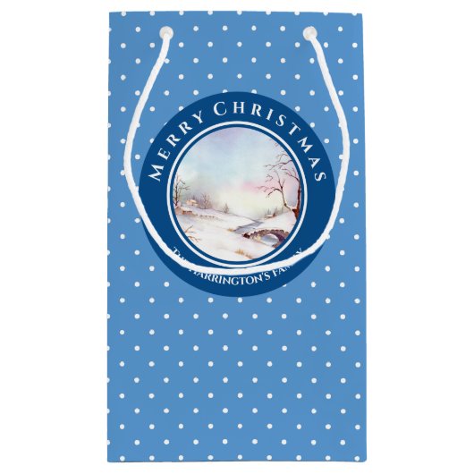 雪橋の水の色の風景クリスマス スモールペーパーバッグ (裏面)