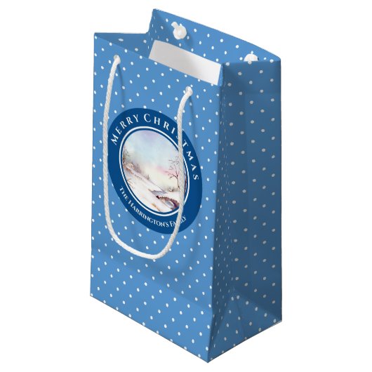 雪橋の水の色の風景クリスマス スモールペーパーバッグ (正面アングル)